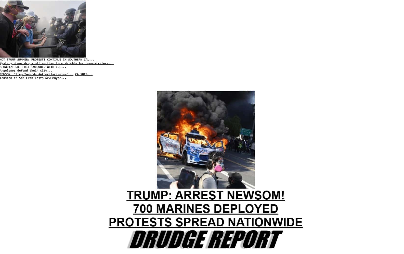 Drudge Report Homepage - No Nasdaq News