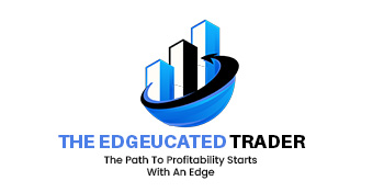 The Edgeucated Trader logo with blue skyscraper bars and a black upward arrow, representing trading growth, education, and profitability.