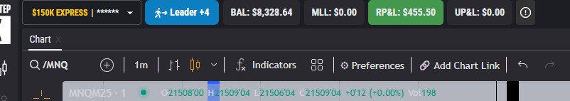 Topstep leader account showing $8,328.64 balance and $455.50 realized profit with four linked copy-trading accounts.