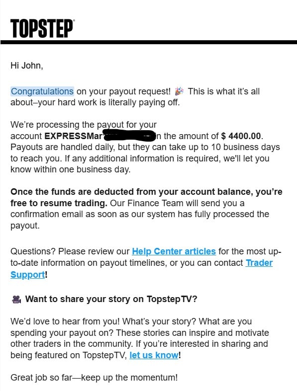 $4,400 Topstep Withdrawal