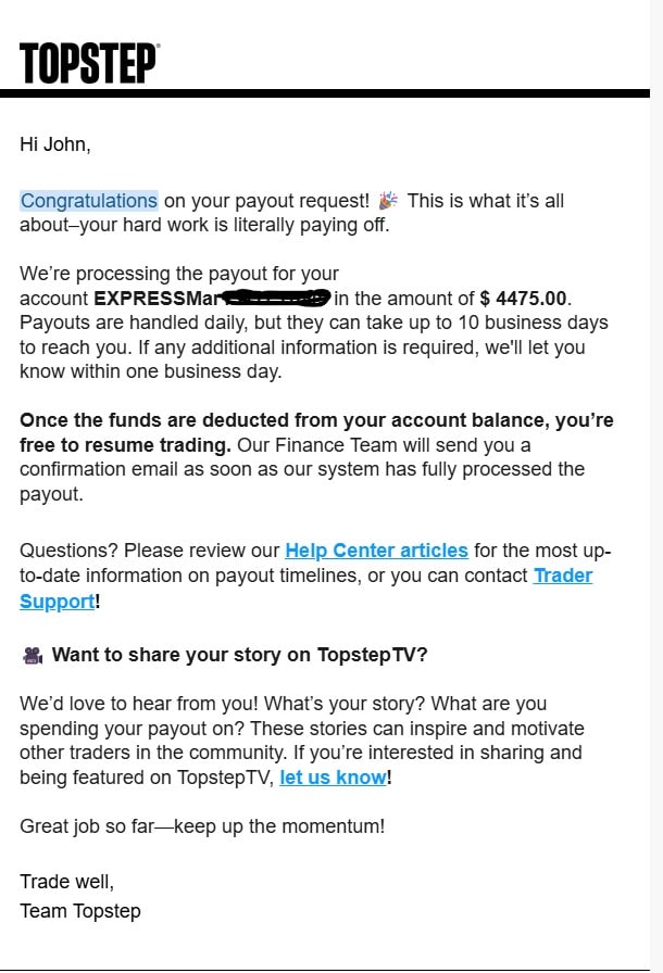 $4,475 Topstep Withdrawal