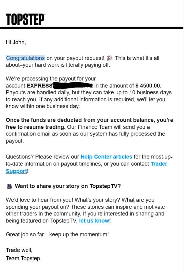 $4,500 Topstep Withdrawal #2