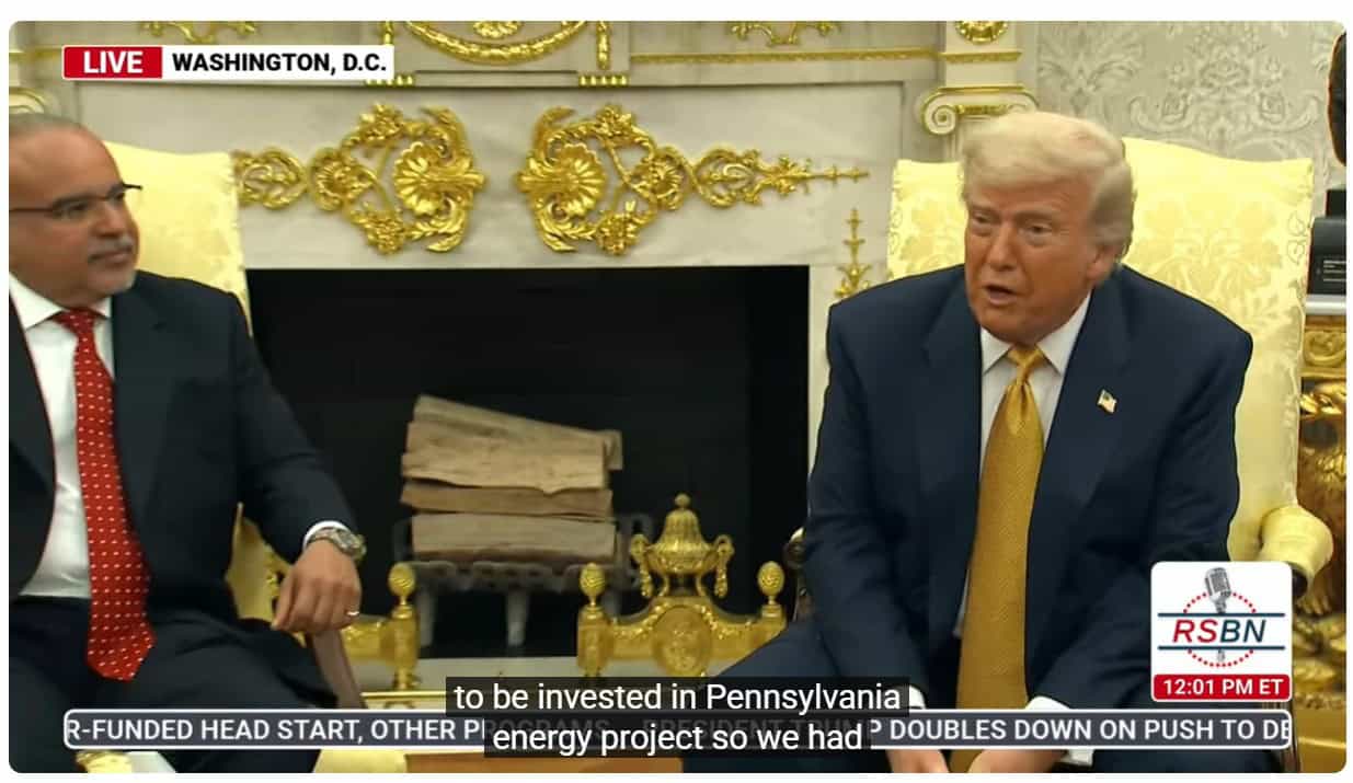 Screenshot of Donald Trump live on Bloomberg TV on July 16, 2025, discussing Fed Chair Powell — illustrating how unexpected news can disrupt technical trading setups.
